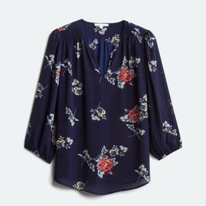 Fun2Fun Kinny Split Neck Smocked Shoulder Blouse, 2X